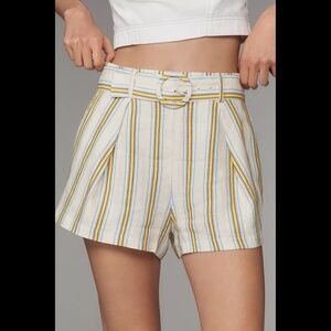 Anthropologie Maeve Linen Striped Belted Shorts